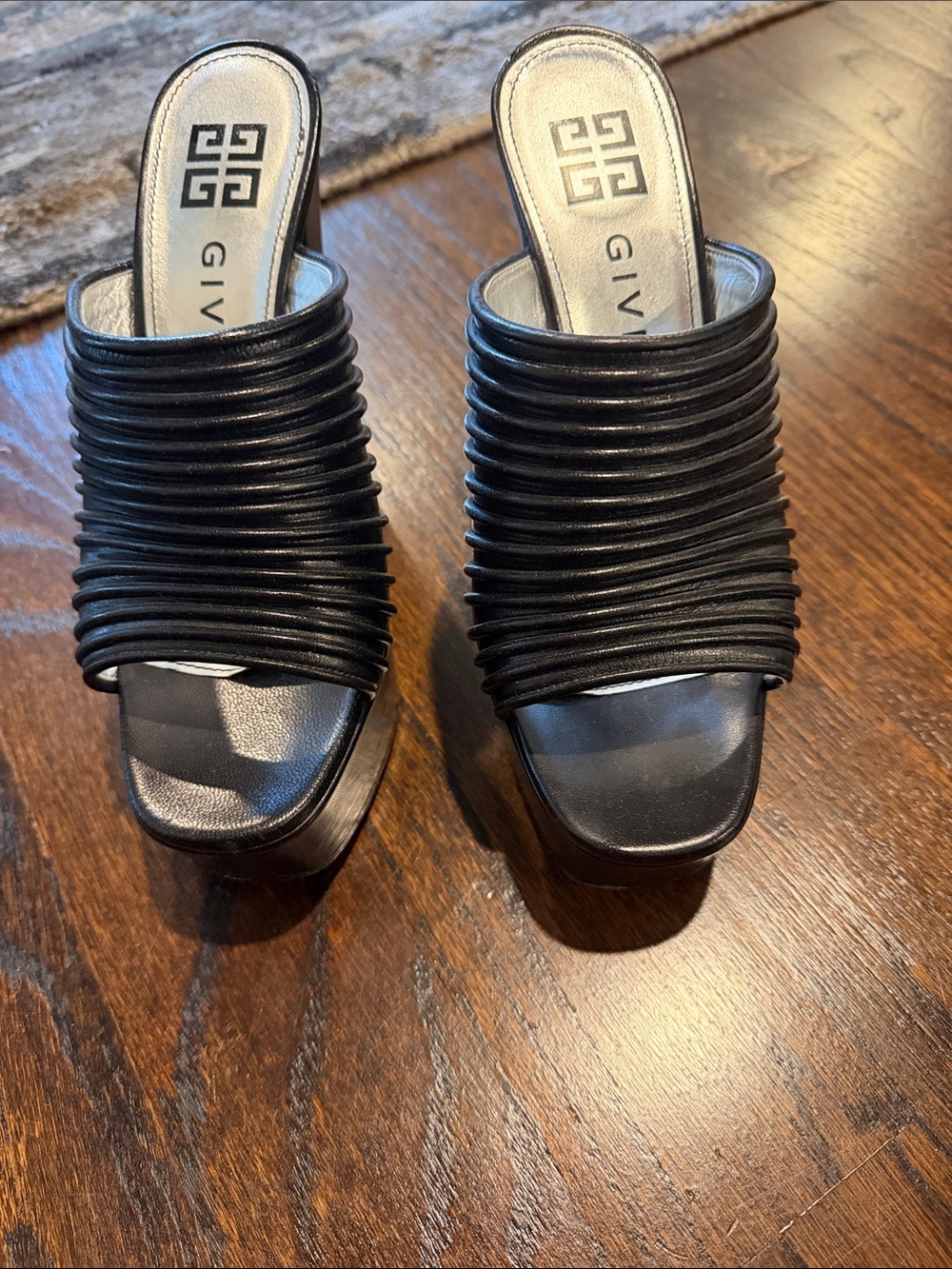 Givenchy Black Ruched Leather Slide Mules